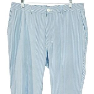 Roundtree & Yorke‎ Men's 34x32 Seersucker Stripe Pants Blue White Flat Front
